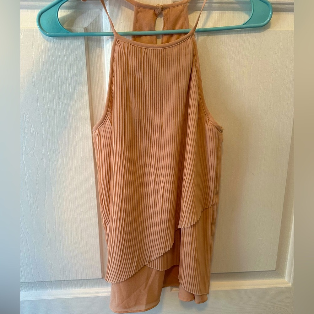 Aqua XS pleated sleeveless open back halter neck flowy peach silky tank top